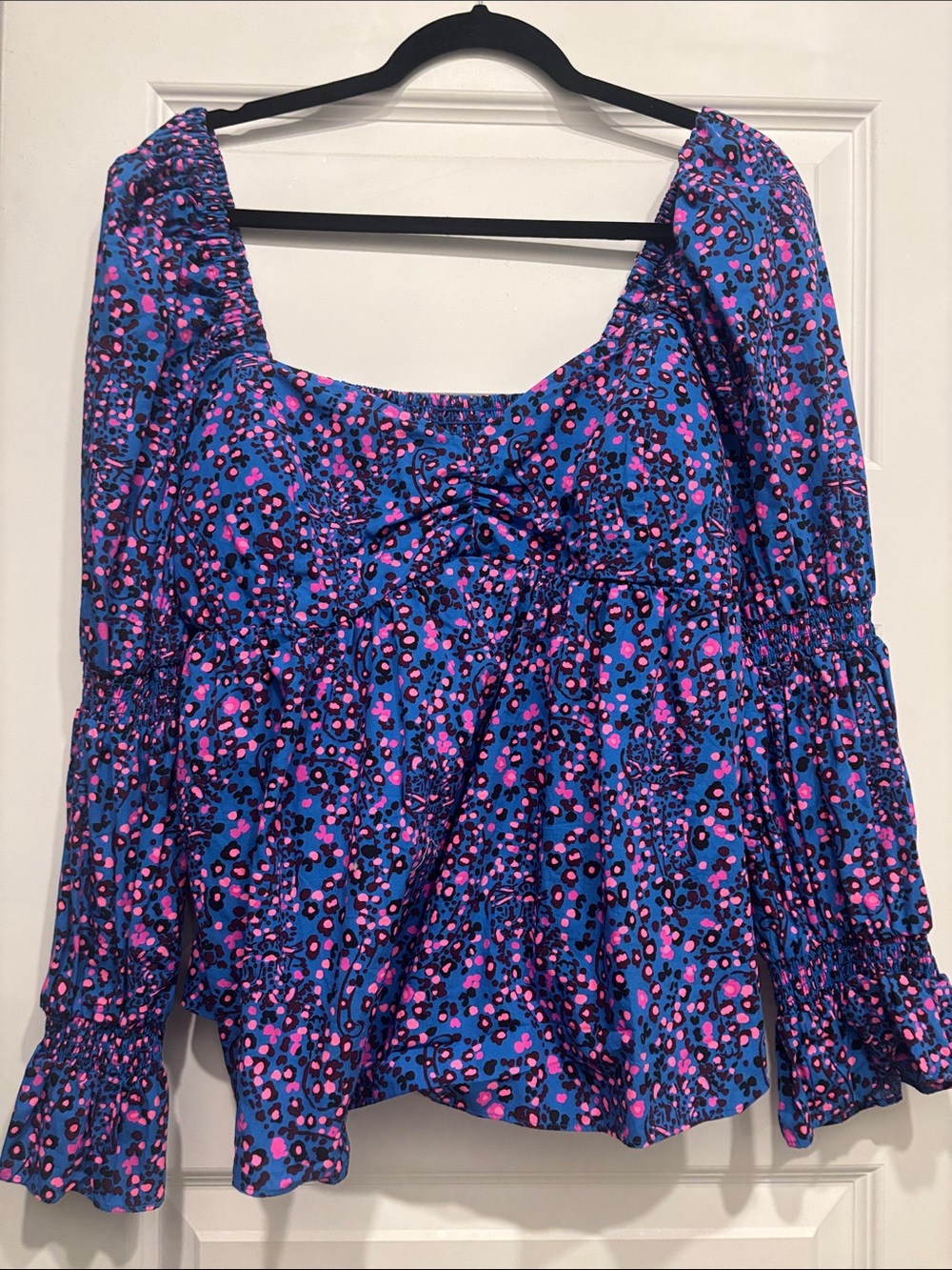 Lilly Pulitzer Blue & Pink Floral Smocked Peasant Blouse